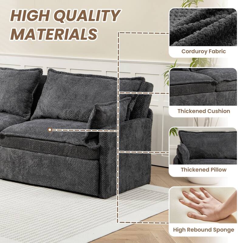 73.6" Corduroy Convertible 3-in-1 Sofa Bed with Charging Ports