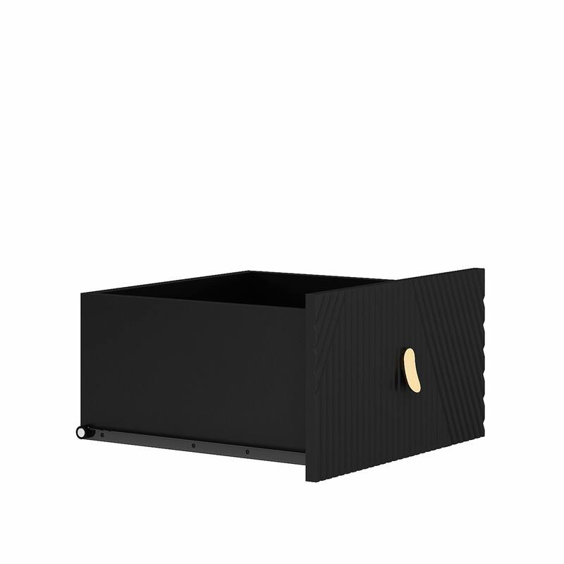 Fluted Sideboard Cabinet with LED Lights, 2 Doors & 3 Drawers, Black Buffet/Sideboard - 3 Doors + 3 Drawers