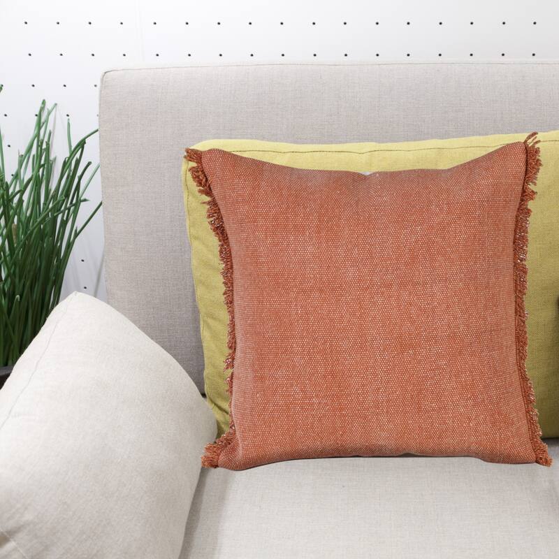 Sevita Adobe Brown Solid Stonewash Throw Pillow with Fringe