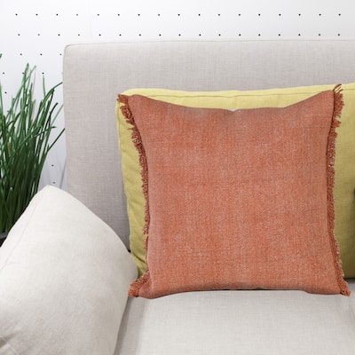 Sevita Adobe Brown Solid Stonewash Throw Pillow with Fringe