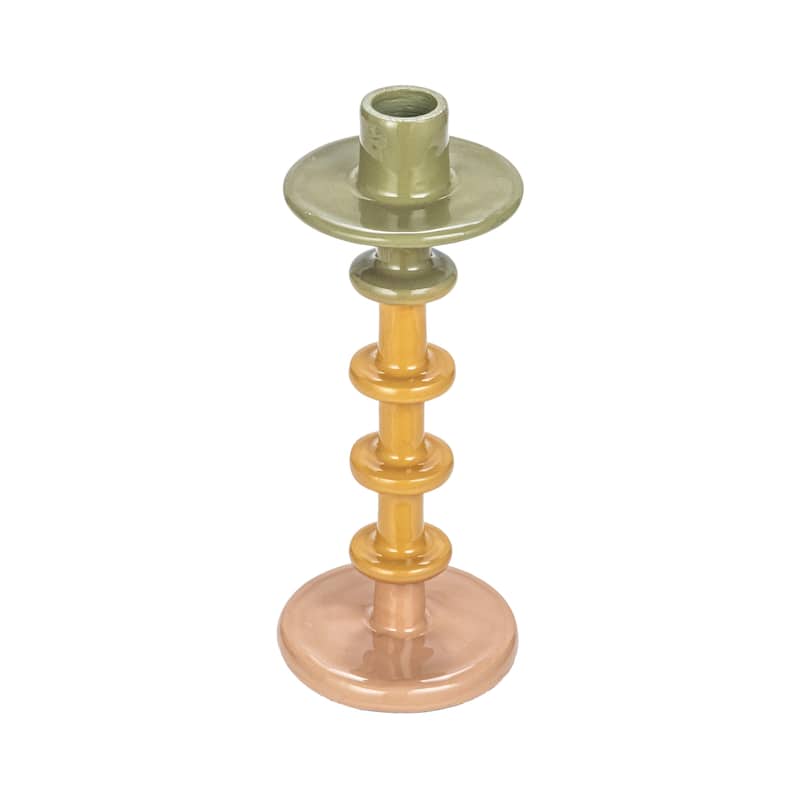 Decorative Enameled Metal Taper Candle Holder - 3.5"L x 3.5"W x 9.0"H