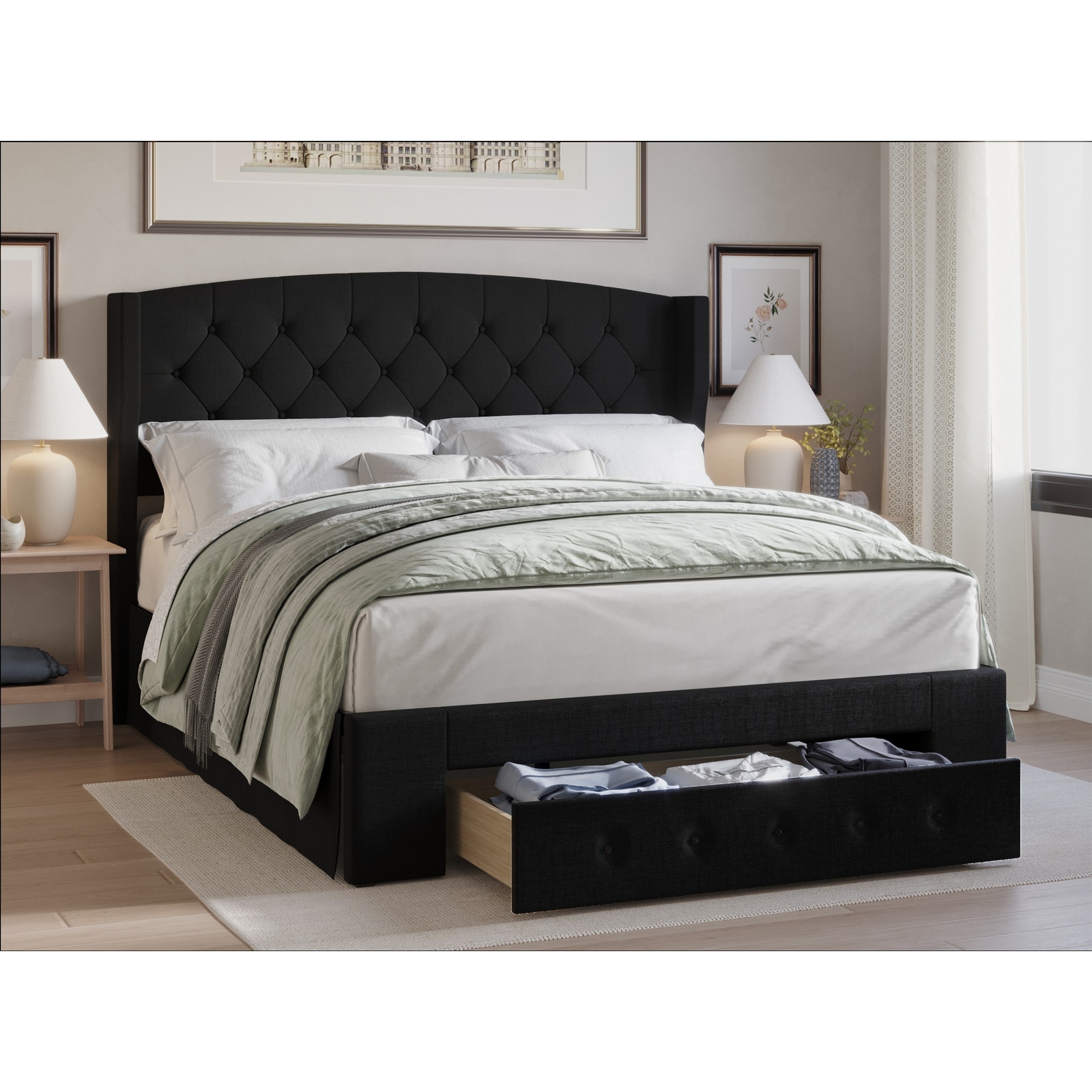 Adalric tufted panel shop bed