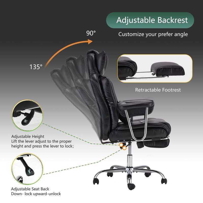 Big and Tall Leather Office Chair with Foot Rest with Adjustable Back for People up to 400 lbs