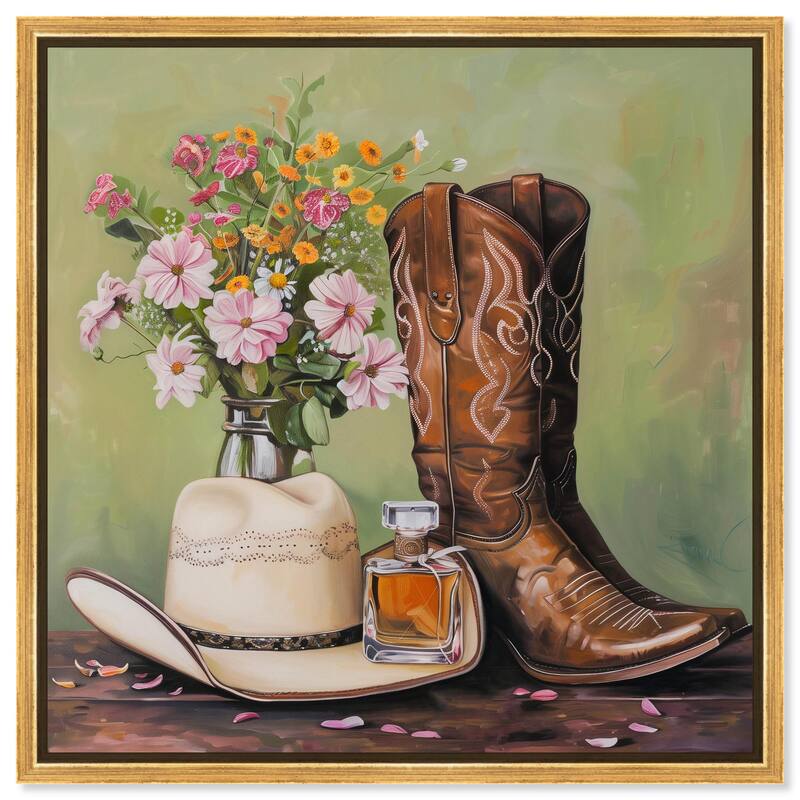 Spring Green Cowboy Necessities Canvas by Art Remedy - Gold - 12" x 12"