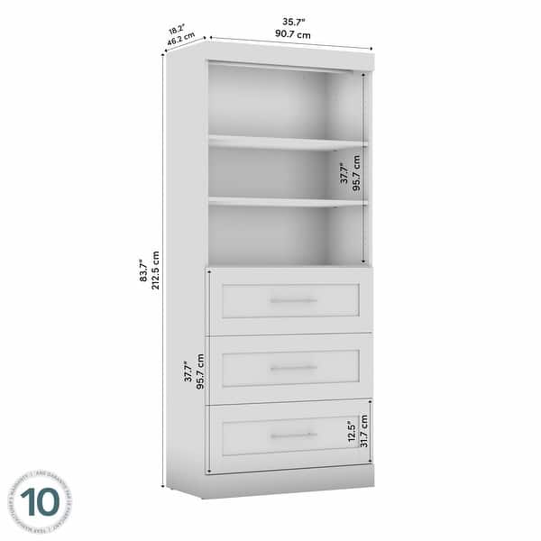 dimension image slide 4 of 5, Pur 36W Shelving Unit with 3 Drawers by Bestar