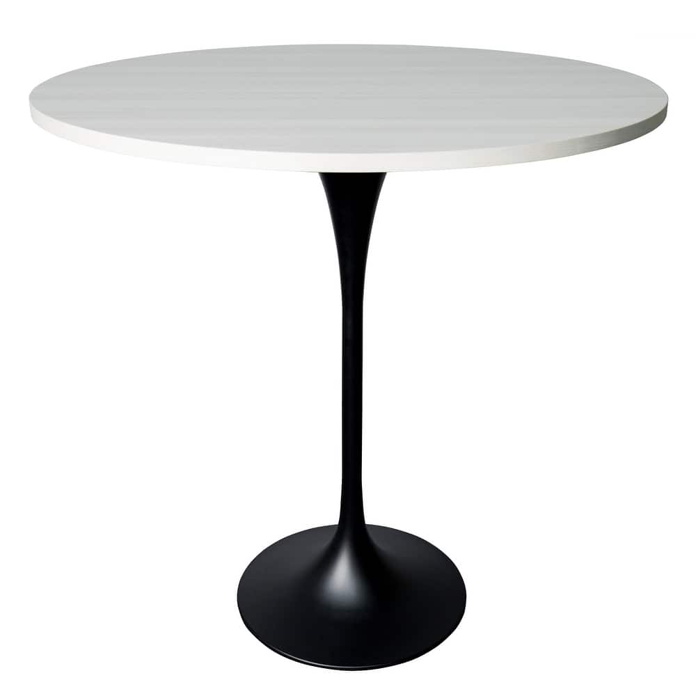 Verve 48" Round Solid Wood Tabletop Dining Table with Black Stainless Steel Base for Dining Room or Apartments