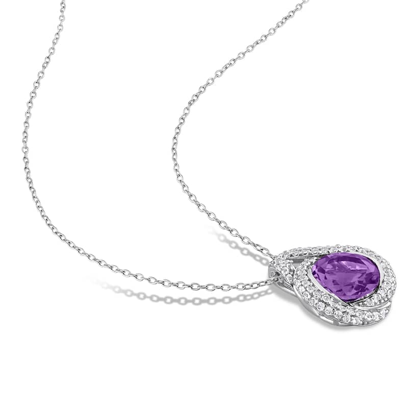 Miadora Sterling Silver Gemstone Halo Necklace and Earrings Set