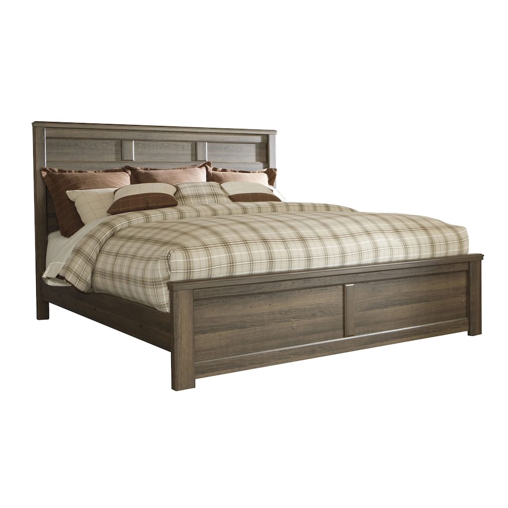 Joi King Size Bed, Plank Panel Design, Aged Oak Brown Rough Sawn