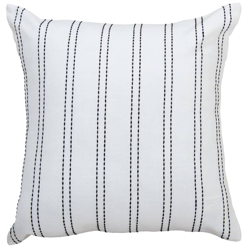 Rizzy Home Striped Embroidered Pillow - Polyester - White/Black