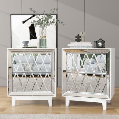 2-Drawer Mirrored Nightstand, Set of 2