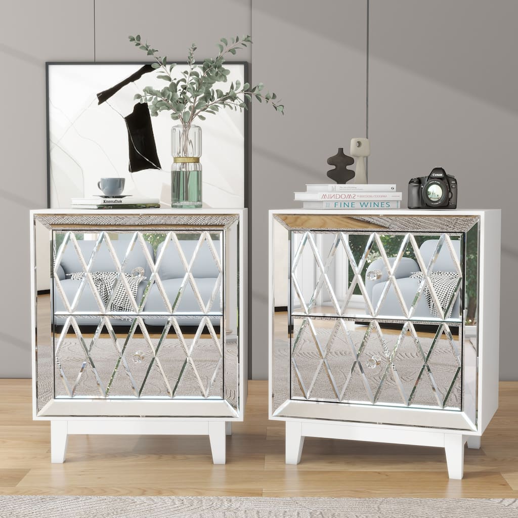 2-Drawer Mirrored Nightstand, Set of 2