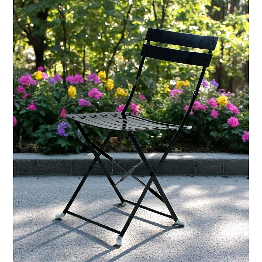 Set of Two Black Aluminum Outdoor Folding Dining Chairs