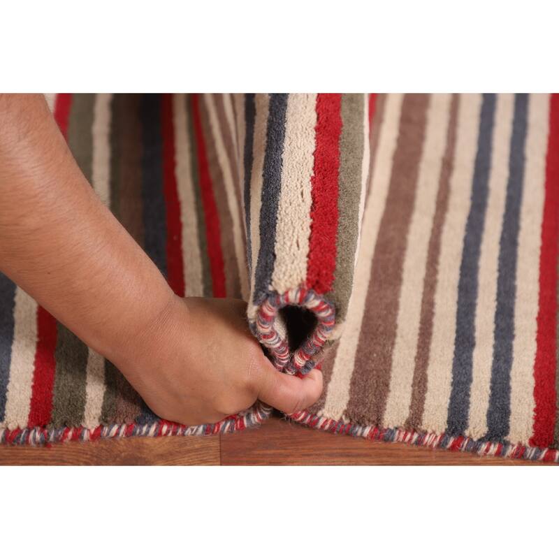 Multi-Color Striped Gabbeh Oriental Area Rug Handmade Wool Carpet - 5'1"x 8'4"
