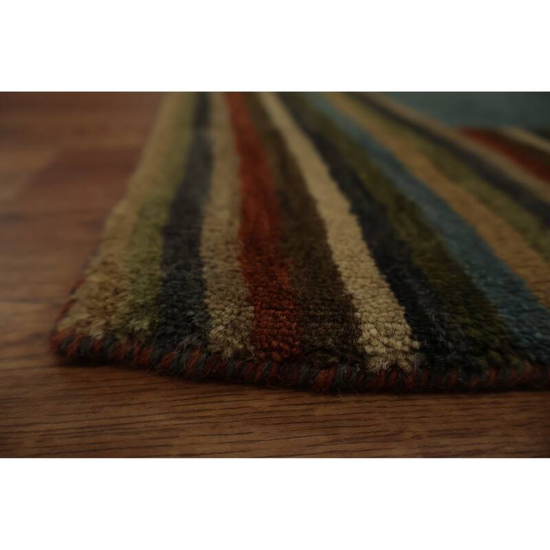 Hand Knotted Oriental 100% Wool Carpet Modern Geometric Green Gabbeh Area Rug - 5' 7'' X 3' 5''