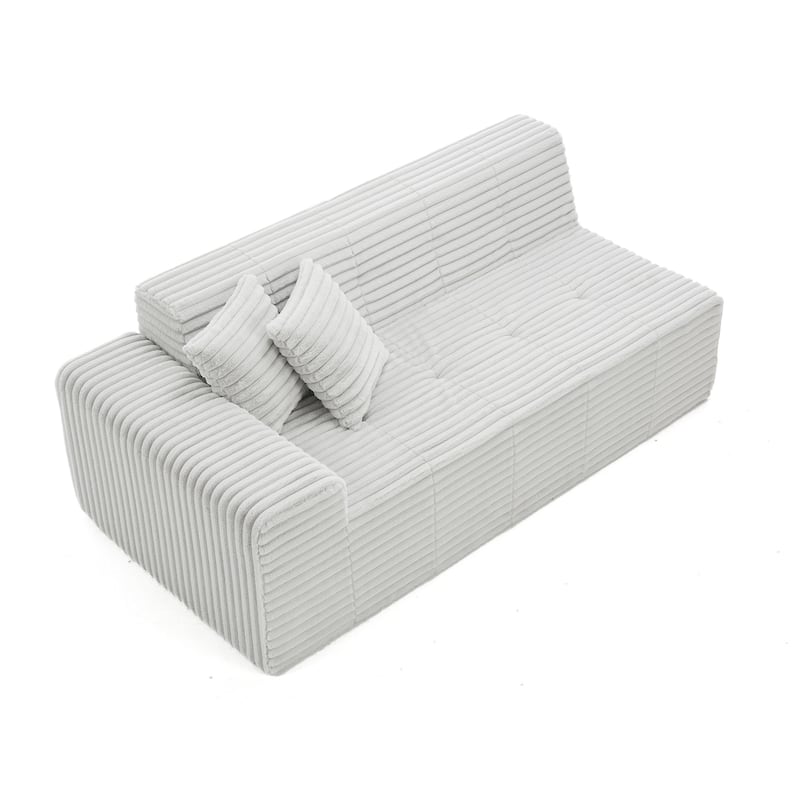 Corduroy Oversized Low-back Modular Loveseat Chaise with Pillow