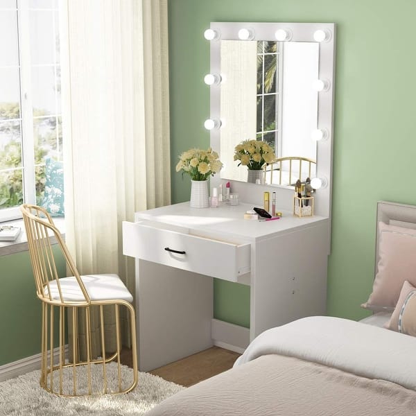Shop Makeup Vanity With Lighted Mirror Dressing Table Dresser