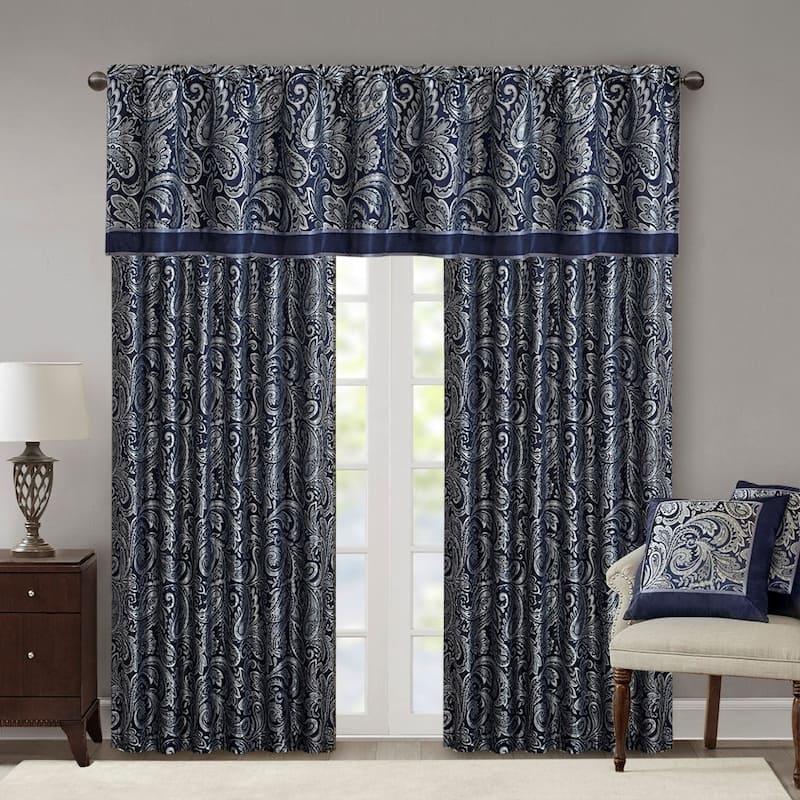 Jacquard Curtain Panel Pair(2 Pcs Window Panels) - Navy - 84 Inches