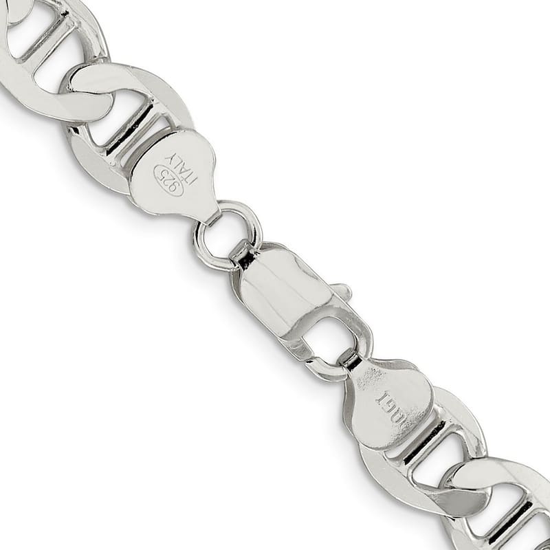 Curata 925 Sterling Silver 9.95mm Semi solid Flat Mariner Anchor Chain Necklace