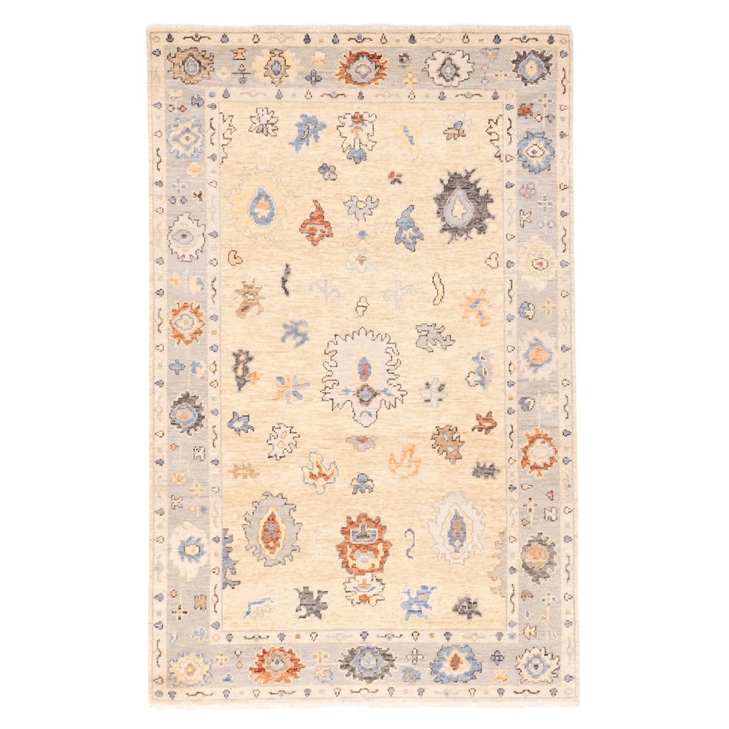 ECARPETGALLERY Hand-knotted Modern Oushak Light Khaki Wool Rug - 5'0 x 7'11