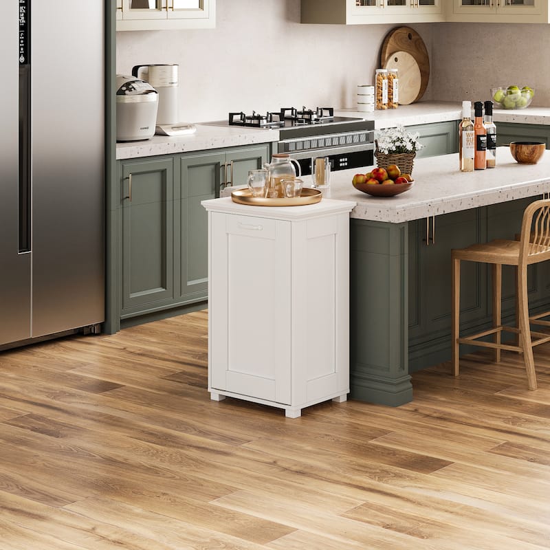 Ozone Deodorizing Tilt-Out Wooden Trash Cabinet with Hidden Bin – Odor Removal Waste Bin Cabinet for Kitchen and Laundry Room