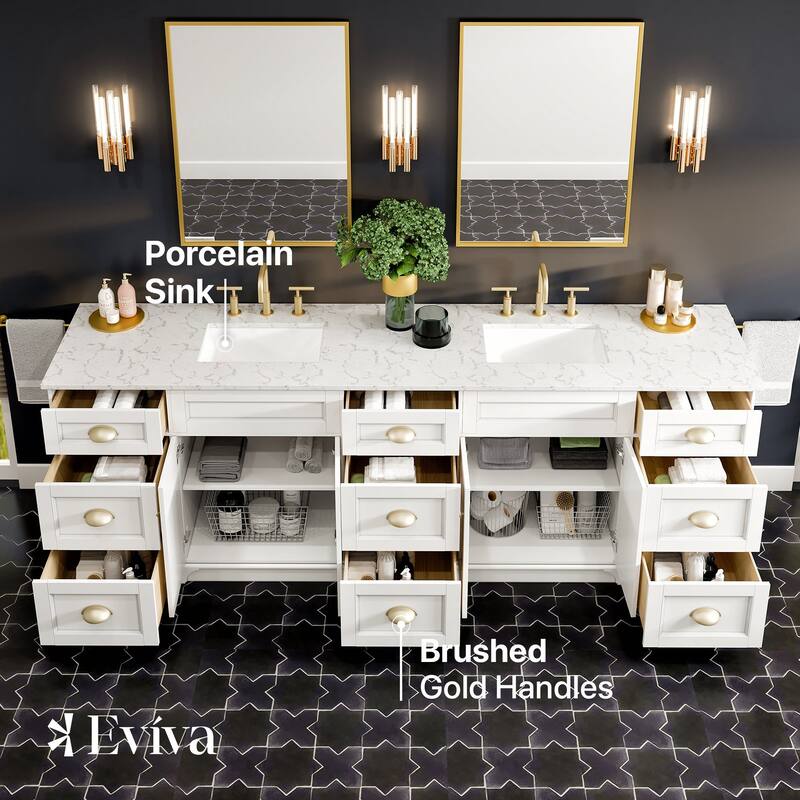 Epic 96 in. DS Bath Vanity with Carrara Quartz Top & Undermount Sinks