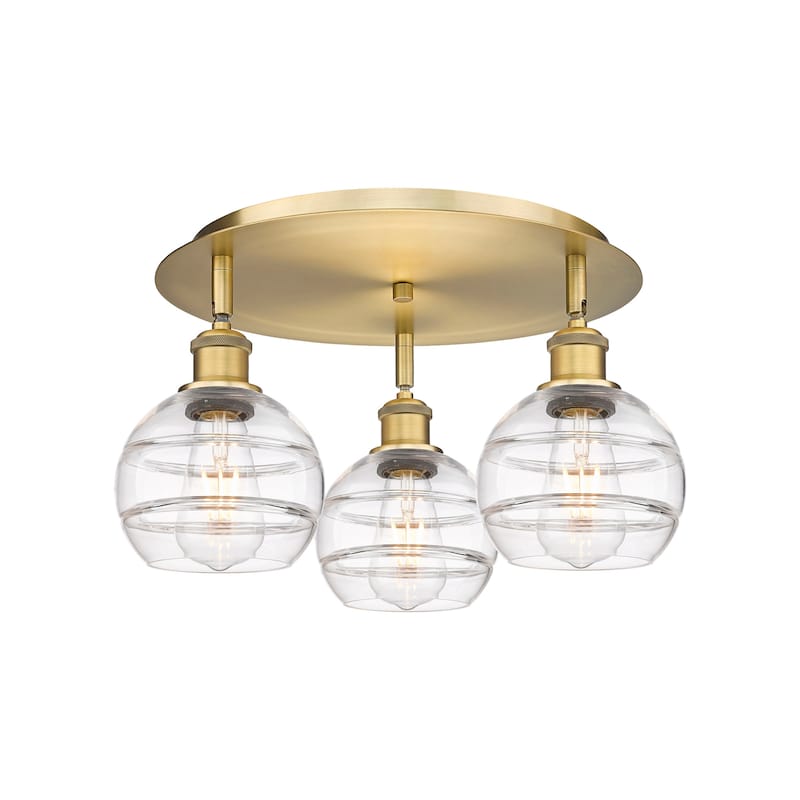 Innovations Lighting 516-3C-9-18 Rochester Flush Rochester 3 Light 18" - Brushed Brass / Clear