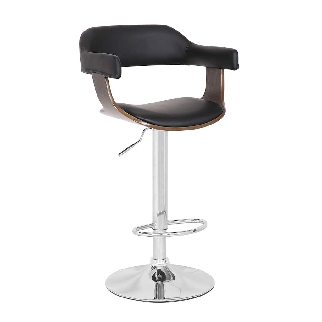 Contemporary Swivel Adjustable Barstool with Padded Armrests, Weathered Oak