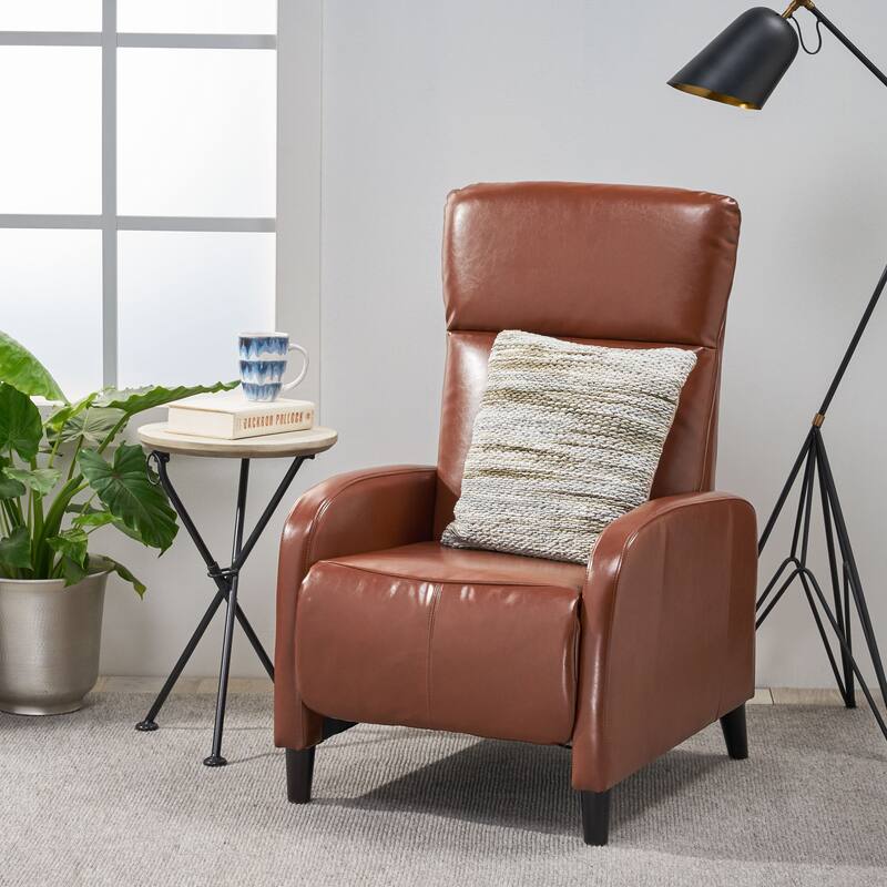 Roomfitters 33.5" Wide Faux Leather Push Back Standard Recliner, Brown