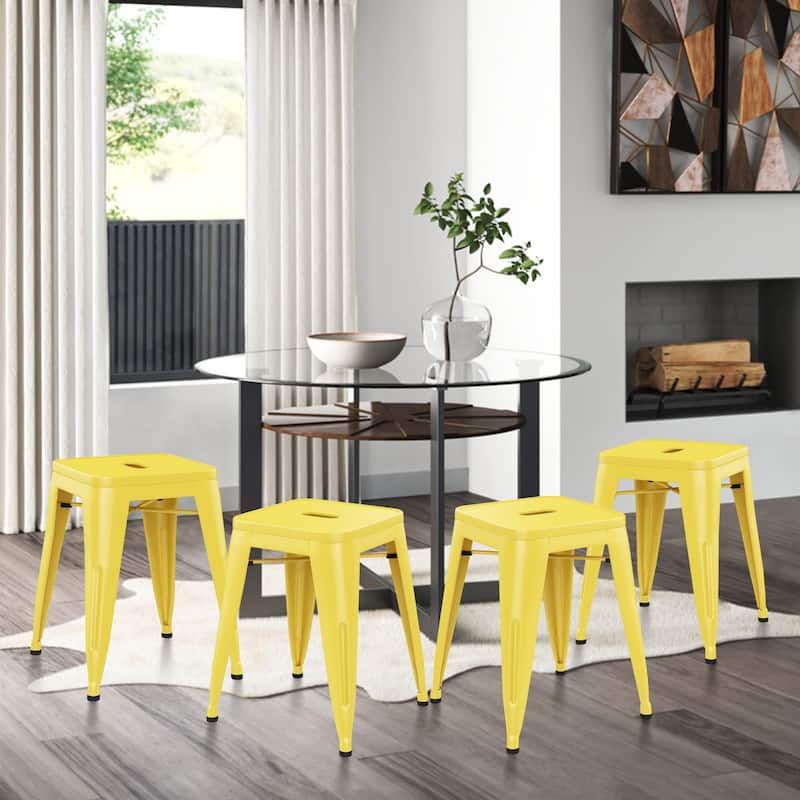 Backless Industrial Metal Bar Stool Kitchen Stackable Kids Stools Short Stools Metal Dining Chairs Set of 4 - 18inch