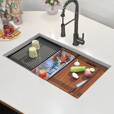 32" Undermount Workstation Sink - 16G Stainless Steel, 10" Deep
