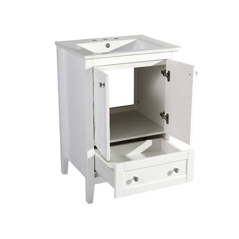 Cannes 24 In. White Bathroom Vanity With White, 3-Hole Ceramic Sink Top