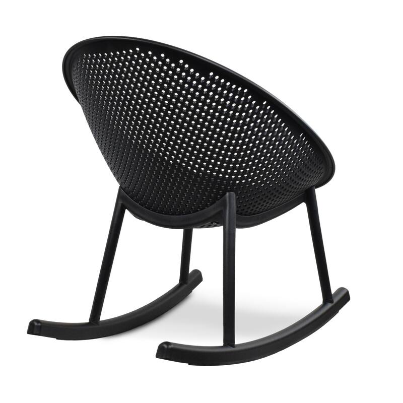 Patio Rocking Chairs | Oval Egg Shaped Lounge Rocker | All Weather Plastic | Modern Accent Side Chair for Indoor or Outdoor Use