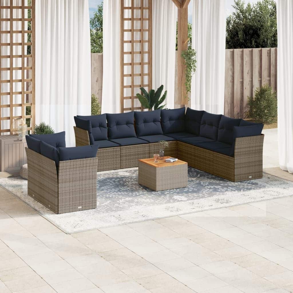 vidaXL Patio Sofa Set with Cushions Outdoor Furniture 10 Piece Poly Rattan - 24.4" x 24.4" x 27.2"
