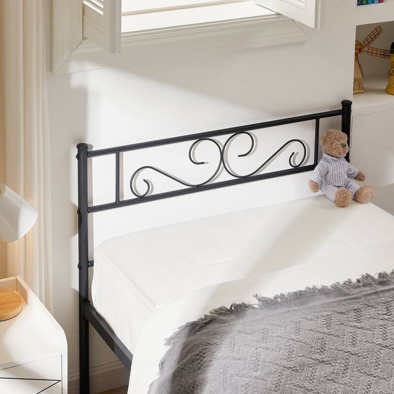 VECELO Kids Bed Frame Set of 2, Metal Bed Frame with Headboard, Twin Size Platform Bed