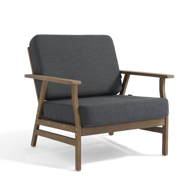 3 Piece Wood Patio Armchair Outdoor Bistro Set with Side Table