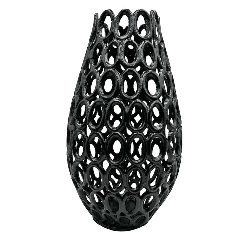 16 Inch Tall Decorative Handmade Aluminum Bud Flower Vase in Black