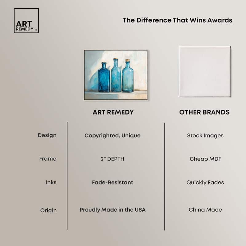 Three Blue Bottles Canvas by Art Remedy