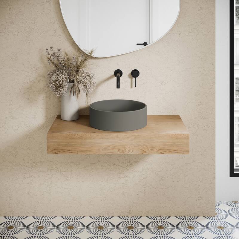 Lisse 14.5” Round Concrete Vessel Bathroom Sink in Dark Grey