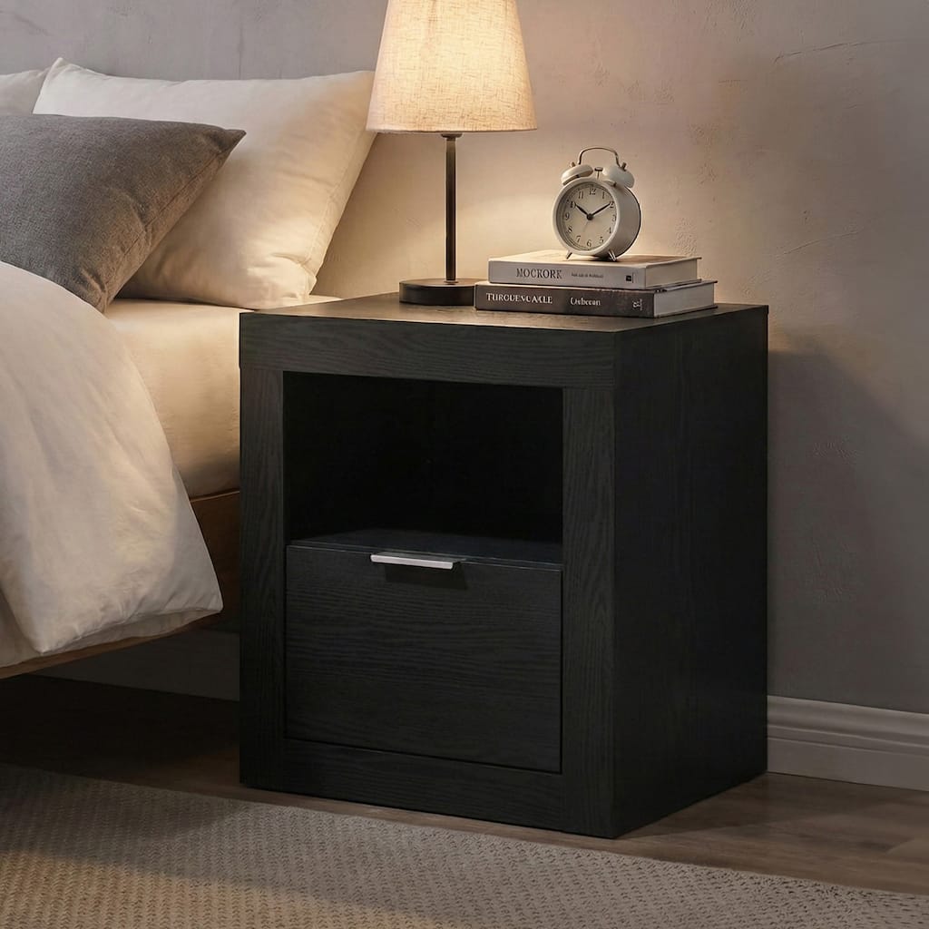 Furniture of America Merro Modern Solid Wood 1-Drawer Nightstand with Top Open Shelf