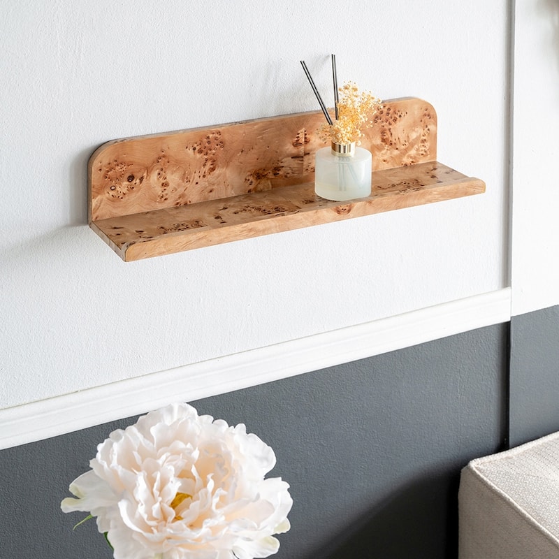 18.9x4.7x4.7" Burl Wood Floating Wall Shelf