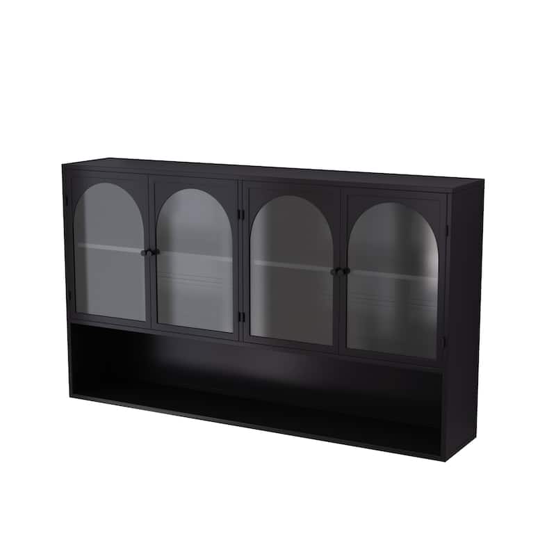 Wall mounted four door glass storage cabinet for bathroom