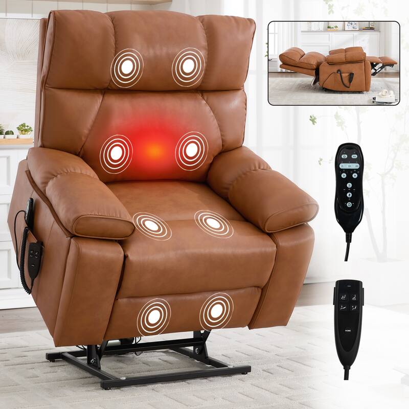 Leatheraire Heat Massage Dual Motor Infinite Position Up to 350 LBS Large Electric Power Lift Recliners with Hidden Cup Holders