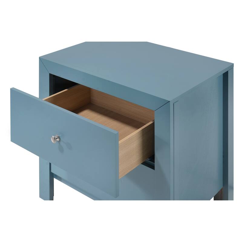 2 Drawer Teal Nightstand, 25 Inch Classic Wood Bedside Table with Dovetail Drawers and Refined Style
