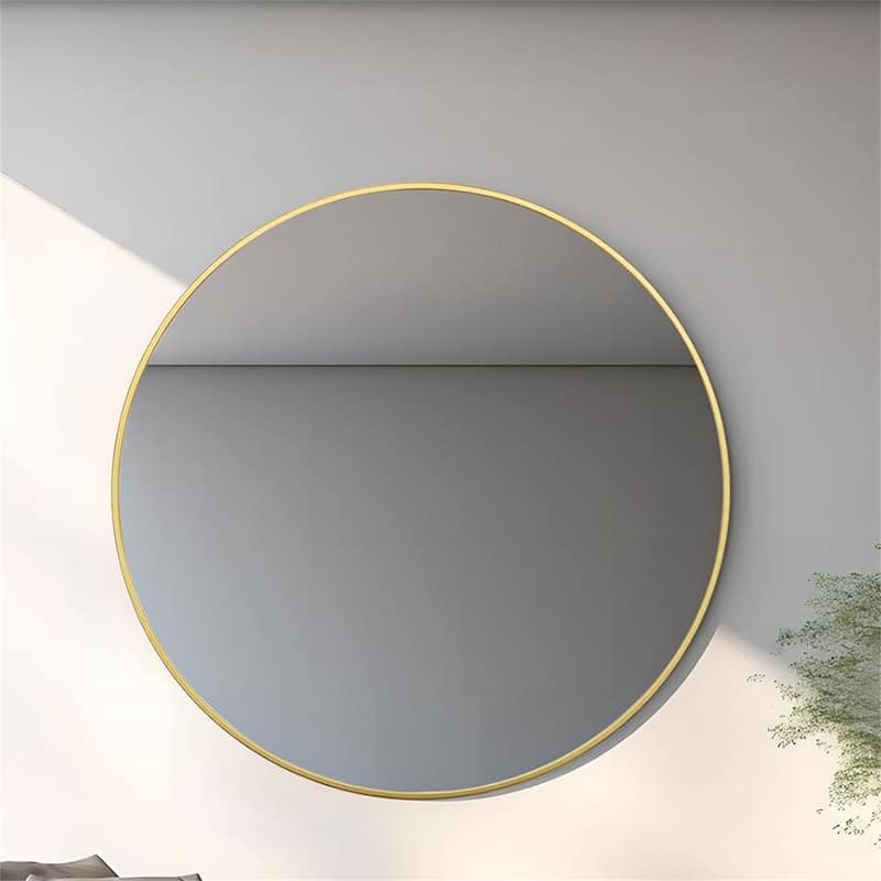 42" Metal Framed Round Mirror with Shatterproof Film and Hooks - Gold