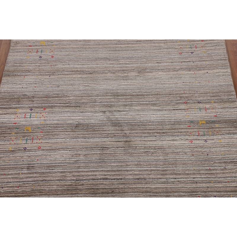 Striped Gabbeh Indian Area Rug Hand-Knotted Wool Carpet - 4'11" X 8'1"