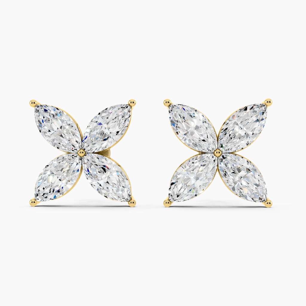 14K Gold Floral Marquise Lab Grown Diamond Fashion Stud Earrings 2.64 CTTW