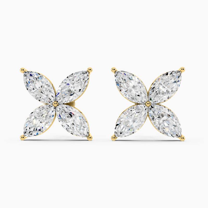 14K Gold Floral Marquise Lab Grown Diamond Fashion Stud Earrings 2.64 CTTW - Yellow