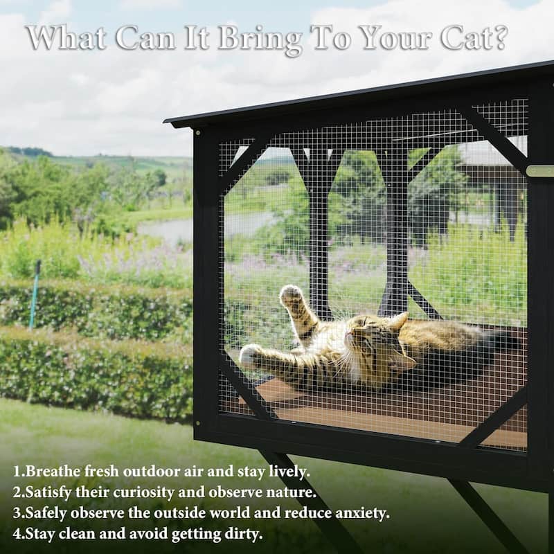 BOSSIN 47.2" All-Weather Window Cat Enclosure- Outdoor Window Perch for Large Cats, Sunbathing & Observation Platform