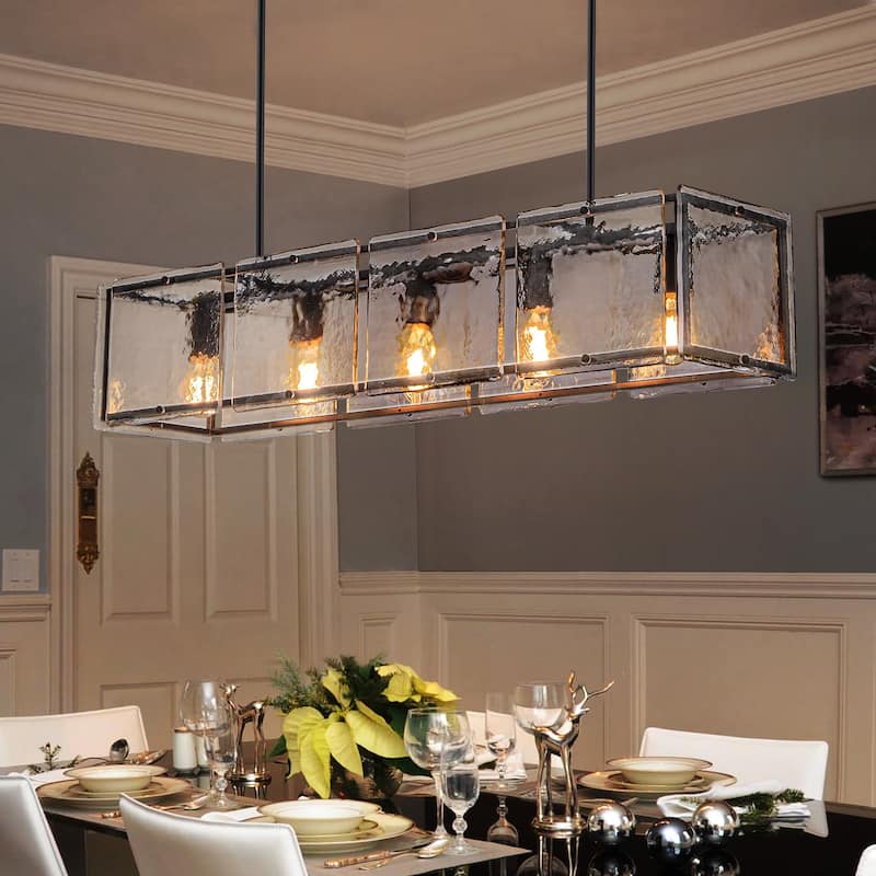 Modern 39.37" Large Rectangle Water Ripple Glass Chandelier for Dining Room - W39.4"