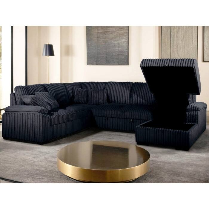 U-Shaped Sectional Sofa Bed with Storage Chaise and Pillows, Corduroy Fabric Convertible Right Facing Sofa